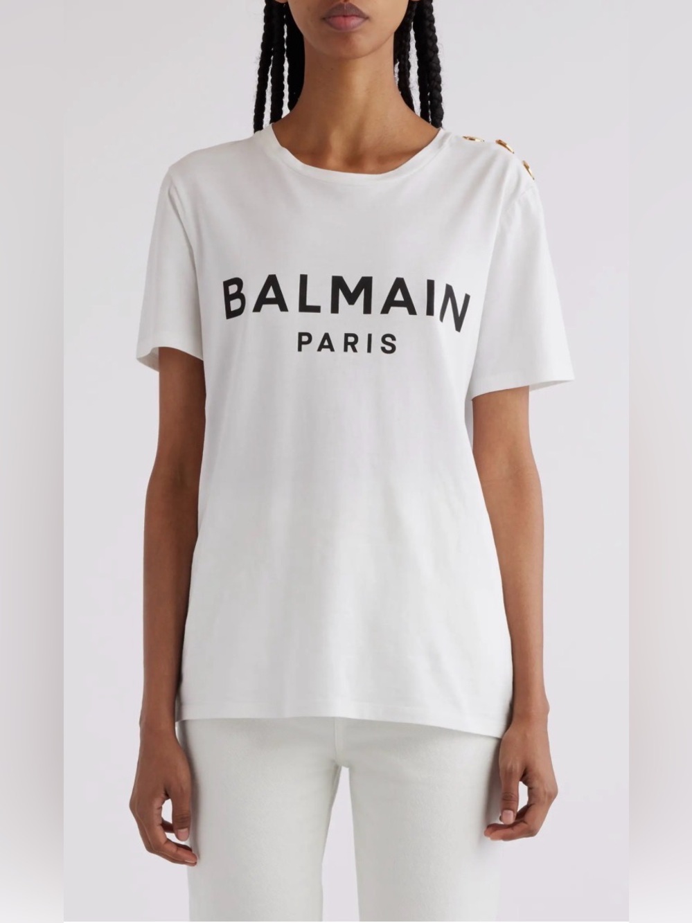 Balmain White Crewneck T-Shirt with Black Logo